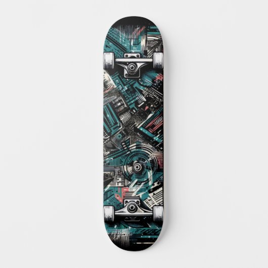 Retro-Futuristic Tech Street Art Skateboard 24 スケートボード (正面)