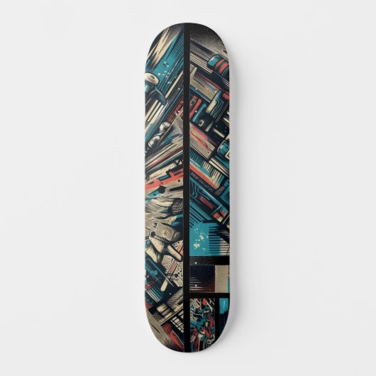 Retro-Futuristic Tech Street Art Skateboard 33 スケートボード (正面)