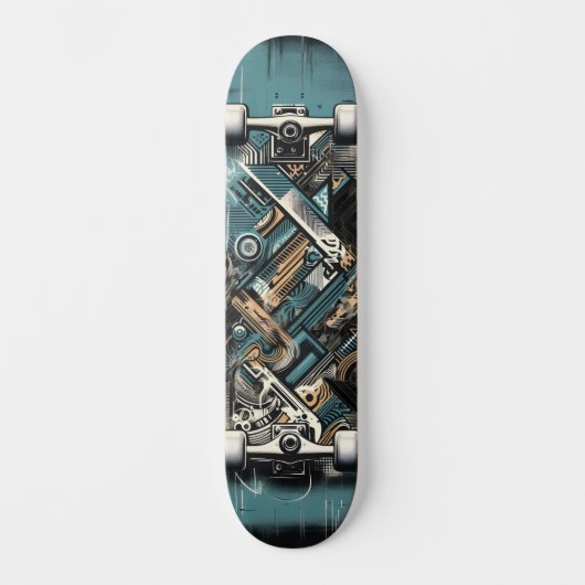 Retro-Futuristic Tech Street Art Skateboard 34 スケートボード (正面)