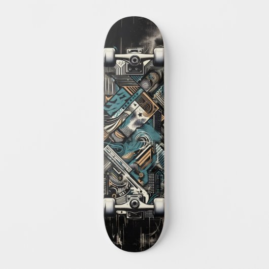 Retro-Futuristic Tech Street Art Skateboard 35 スケートボード (正面)