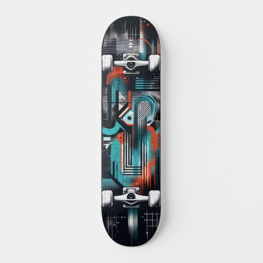 Retro-Futuristic Tech Street Art Skateboard 36 スケートボード (正面)