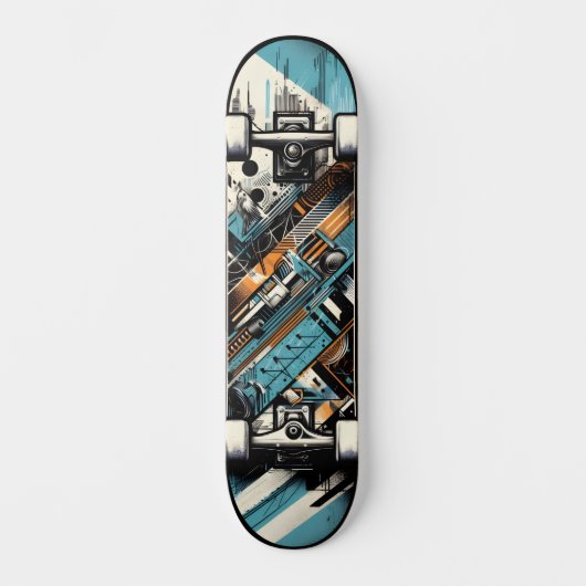 Retro-Futuristic Tech Street Art Skateboard 3 スケートボード (正面)