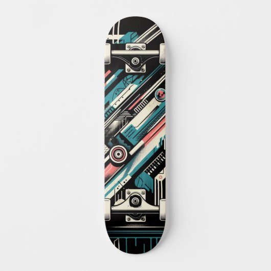 Retro-Futuristic Tech Street Art Skateboard 5 スケートボード (正面)