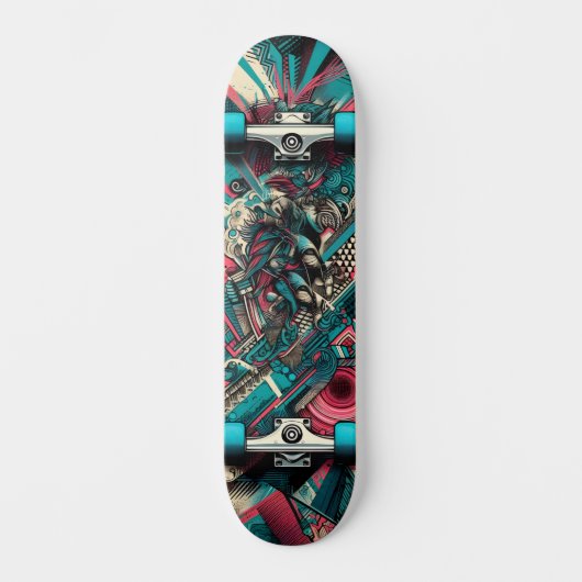 Retro-Futuristic Tech Street Art Skateboard 8 スケートボード (正面)