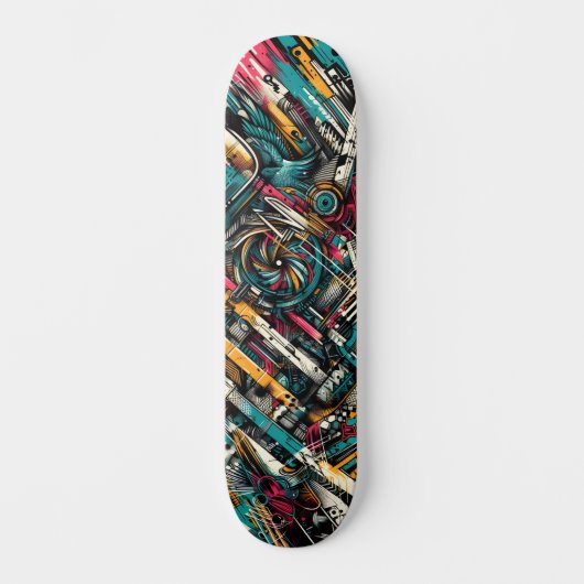Retro-Futuristic Tech Street Art Skateboard 9 スケートボード (正面)