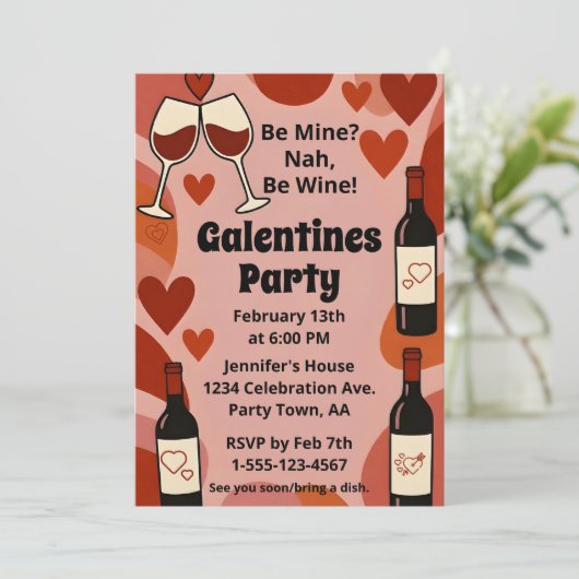 Retro Galentine Be Wine Fun Party Personalized 招待状 (スタンド正面)