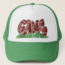 Retro Game Day Football Trucker Hat - Green and Wh キャップ