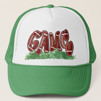 Retro Game Day Football Trucker Hat - Green and Wh キャップ