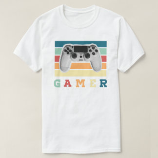 Retro Gamer Controller Vintage Stripe Design Tシャツ