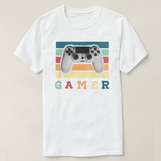 Retro Gamer Controller Vintage Stripe Design Tシャツ (デザイン正面)