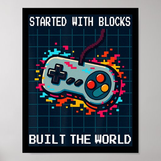 Retro Gamer Design For Men Started With Blocks Bui ポスター (正面)