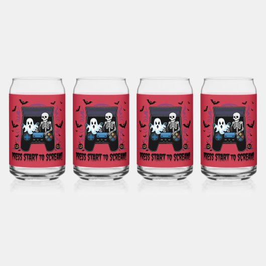 Rétro Gamer Halloween - Squelette Borne d'arcade ガラス缶 (正面)