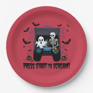 Rétro Gamer Halloween - Squelette Borne d'arcade ペーパープレート
