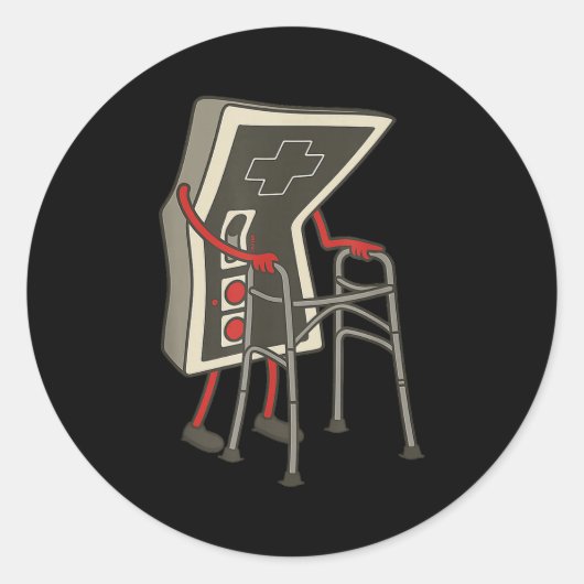 Retro Gaming Controller Old Gamer With Walker Funn ラウンドシール (正面)