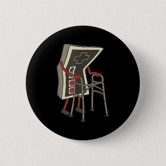 Retro Gaming Controller Old Gamer With Walker Funn 缶バッジ (正面)