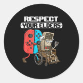 Retro Gaming Funny Gamer Controller 80s Respect Yo ラウンドシール (正面)