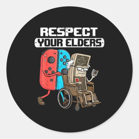 Retro Gaming Funny Gamer Controller 80s Respect Yo ラウンドシール (正面)