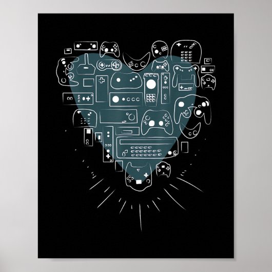Retro Gaming Heart Video Game Controllers Gamer ポスター (正面)