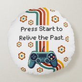 Retro Gaming Illustration – Teal Controller with F ラウンドクッション (裏面)