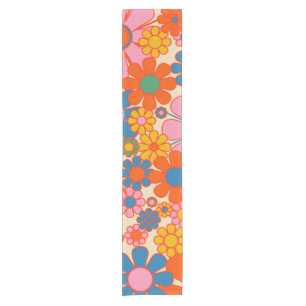 Retro Garden Flowers Colorful 60s 70s Floral ショートテーブルランナー