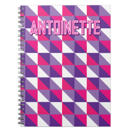 Retro Geometric Abstract Pink Purple & White Name ノートブック