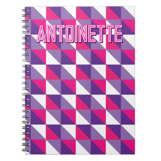 Retro Geometric Abstract Pink Purple & White Name ノートブック