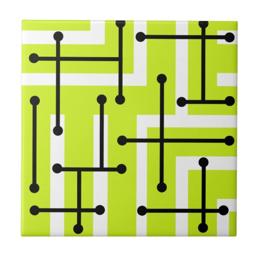 Retro Geometric Art Maze Chartreuse タイル (正面)