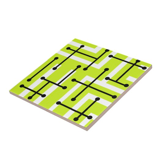 Retro Geometric Art Maze Chartreuse タイル (側面)
