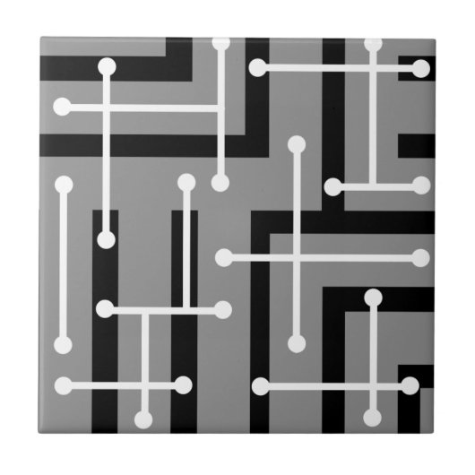 Retro Geometric Art Maze Gray タイル (正面)