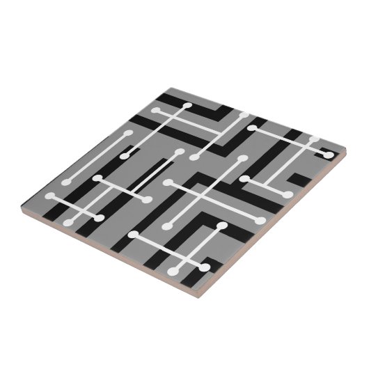 Retro Geometric Art Maze Gray タイル (側面)