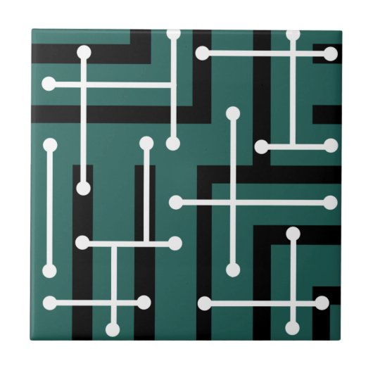 Retro Geometric Art Maze Teal タイル (正面)