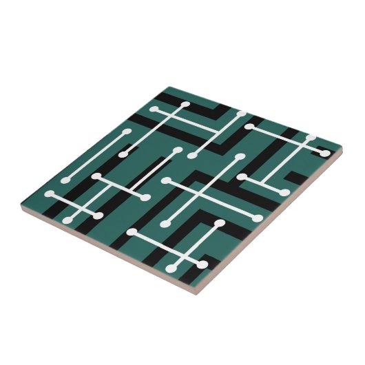 Retro Geometric Art Maze Teal タイル (側面)