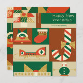 Retro Geometric Christmas Greeting Card – Festive. サンキューカード (正面/裏面)