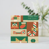 Retro Geometric Christmas Greeting Card – Festive. サンキューカード (スタンド正面)
