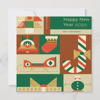 Retro Geometric Christmas Greeting Card – Festive. サンキューカード