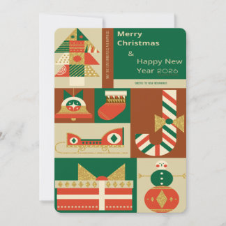 Retro Geometric Christmas Greeting Card – Festive. シーズンカード