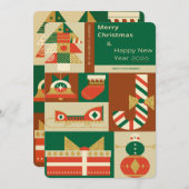 Retro Geometric Christmas Greeting Card – Festive. シーズンカード (正面/裏面)