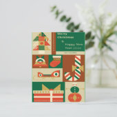 Retro Geometric Christmas Greeting Card – Festive. シーズンポストカード (スタンド正面)
