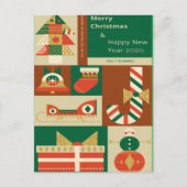 Retro Geometric Christmas Greeting Card – Festive. シーズンポストカード (正面)