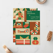 Retro Geometric Christmas Greeting Card – Festive ノートカード (正面/裏面インサイチュ)