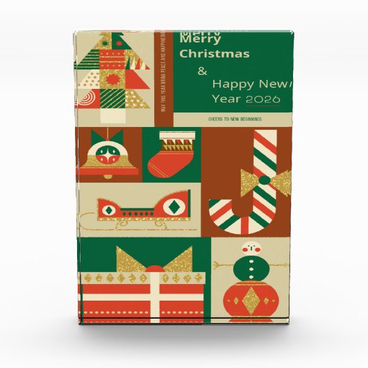 Retro Geometric Christmas Greeting Card – Festive. フォトブロック (正面)