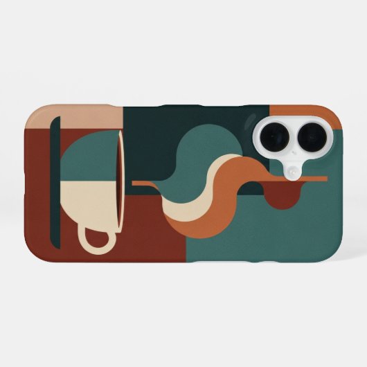 Retro Geometric Coffee Mug Scene iPhone 16ケース (裏面横)
