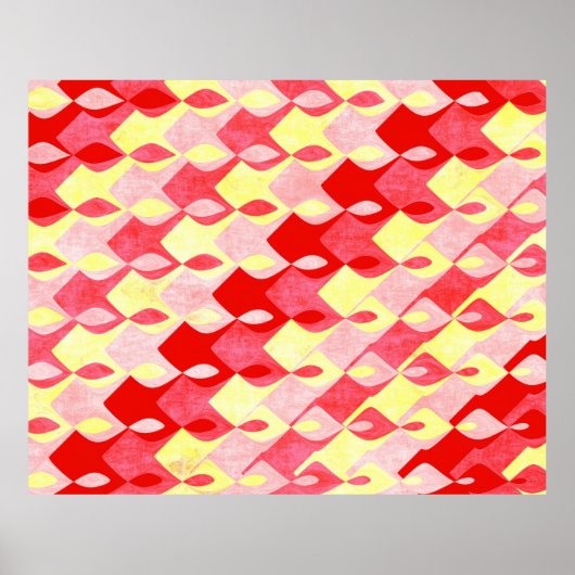 Retro Geometric Diamond Pattern Red, Pink & Yellow ポスター (正面)