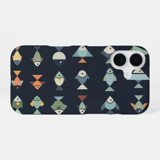 Retro Geometric Fish iPhone 16ケース (裏面横)