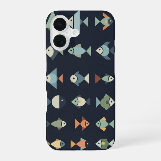 Retro Geometric Fish iPhone 16ケース (裏面)
