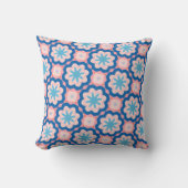 Retro Geometric Floral Pattern - Pink & Blue Throw クッション (正面)