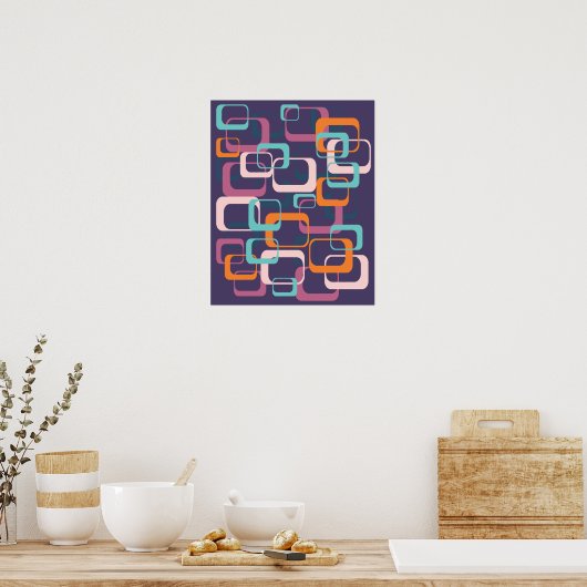 Retro Geometric Mid Century Shapes Art ポスター (キッチン)