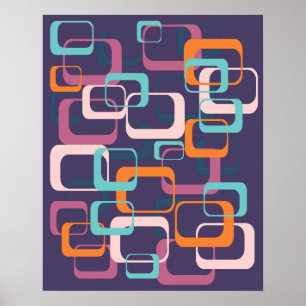 Retro Geometric Mid Century Shapes Art ポスター