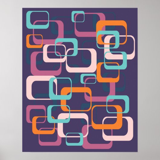 Retro Geometric Mid Century Shapes Art ポスター (正面)