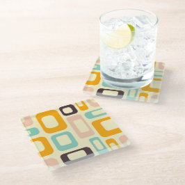Retro geometric pattern in light beige background ガラスコースター